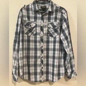 Helix Men’s Plaid Button Down Shirt – Blue Gray Check – Size XL